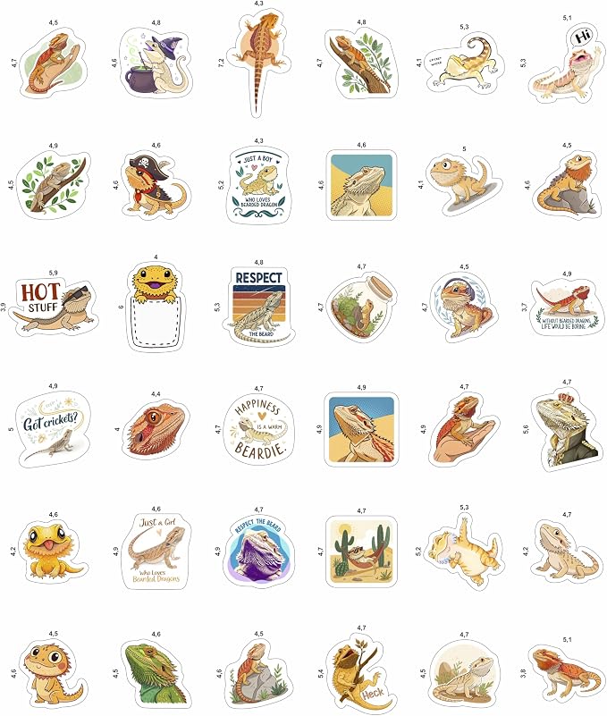 100Pcs Bearded Dragon Stickers for Water Bottle - Bearded Dragon Party Supplies - Gift for Women & Men