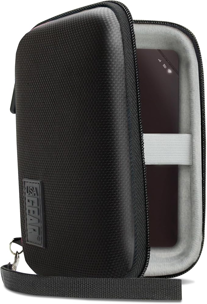 USA Gear Portable WiFi Hotspot for Travel Carrying Case - Internet Booster Case with Wrist Strap Compatible with 4G LTE Wi-Fi Mobile Hotspots from Verizon Orbic, Netgear, Huawei, GlocalMe - Black