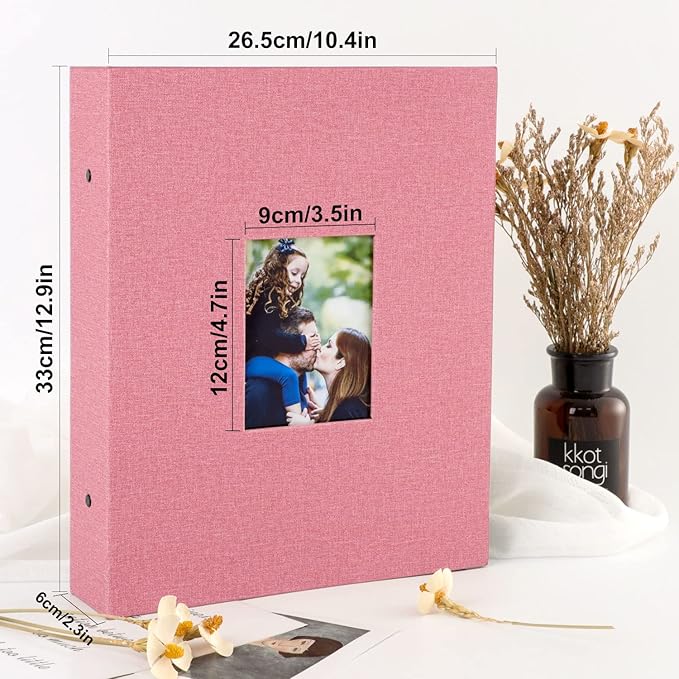 Ywlake Photo Album 4x6 400 Pockets, Linen Photo Albums Holds 400 Vertical Pictures Only Pink