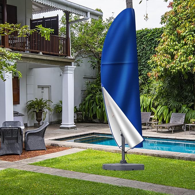 Patio Cantilever Umbrella Covers for Outdoor: Waterproof Offset Umbrella Cover Banana Style with Zipper fits 9FT to 14FT, Blue