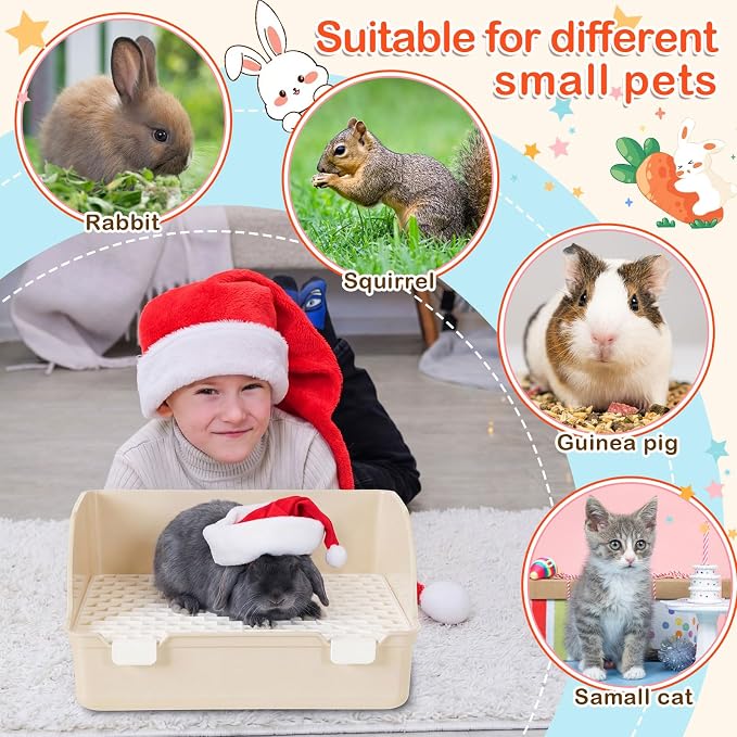 Reallnaive 15 Pcs Rabbit Starter Kit Small Rabbit Litter Box Girls Gift Animal Grooming Kit Bunny Toys Bowl Blankets with Cleaning Set for Guinea Pig Accessories(Beige)