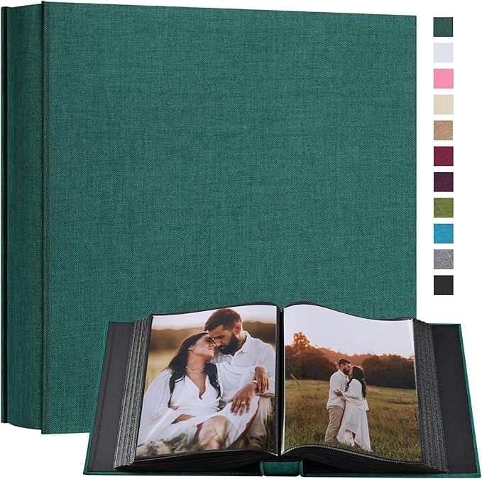 potricher Small 8x10 Photo Album 160 Pockets Linen Cover Large Capacity Picture Book for Family Wedding Anniversary and Baby (Dark Green)