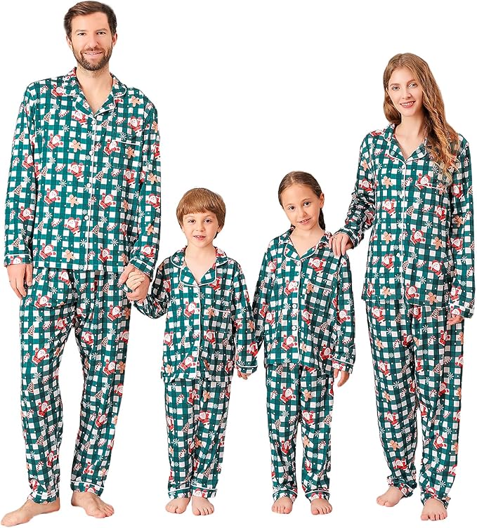 ANGELGGH Family Christmas PJs Matching Sets 2 Pcs Festival Party Pajamas Holiday Warm Sleepwear Couples Button Loungewear