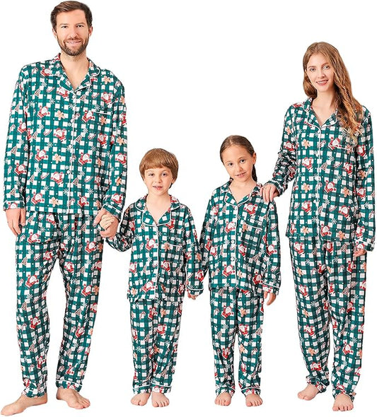 ANGELGGH Family Christmas PJs Matching Sets 2 Pcs Festival Party Pajamas Holiday Warm Sleepwear Couples Button Loungewear