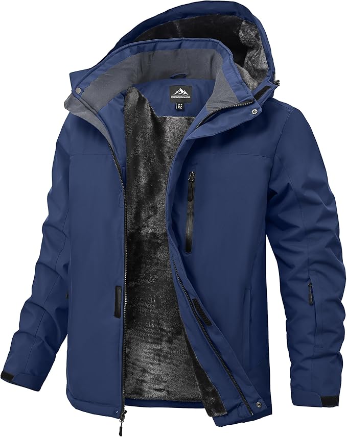 Mens Winter Snow Jacket Waterproof Ski Jackets Snowboard Rain Warm Coat Insulated Hood Fleece Lined