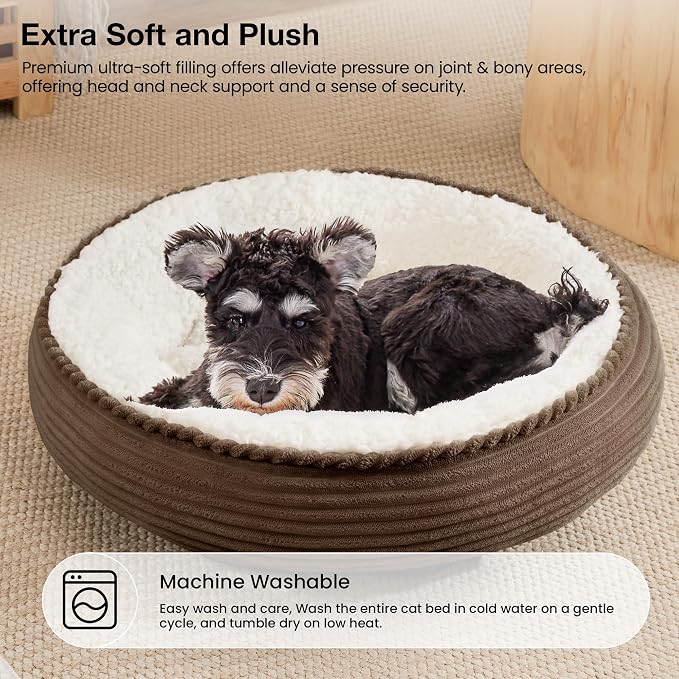 Love's cabin Round Donut Cat and Dog Cushion Bed, 24in Pet Bed for Small or Medium Dogs, Anti-Slip & Water-Resistant Bottom, Soft Durable Fabric Pet Beds, Washable Calming Cat Bed Dark Brown