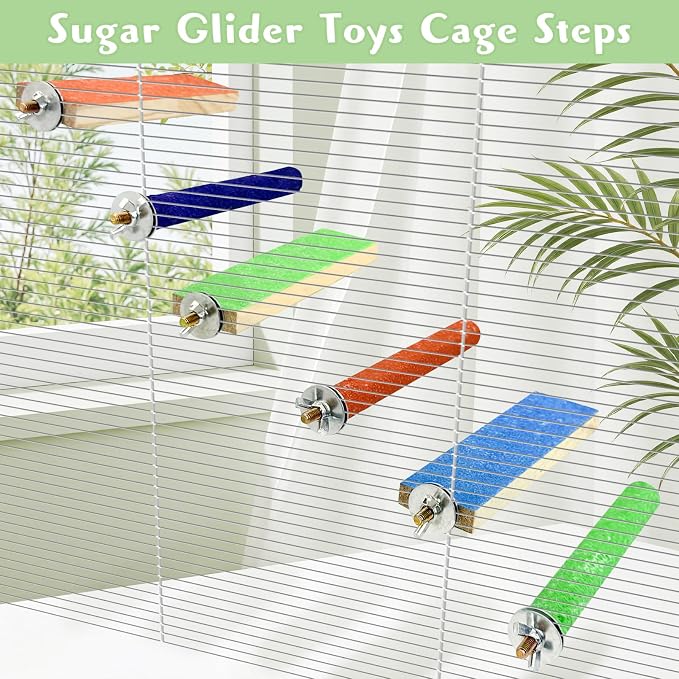 BNOSDM Sugar Glider Toys Wood 6 Pcs Hamster Climbing Cage Steps with Colorful Sand Sharpening Claws Platform Small Animal Scratching Snadpaper for Cages Suitable for Squirrels Chinchillas Rats