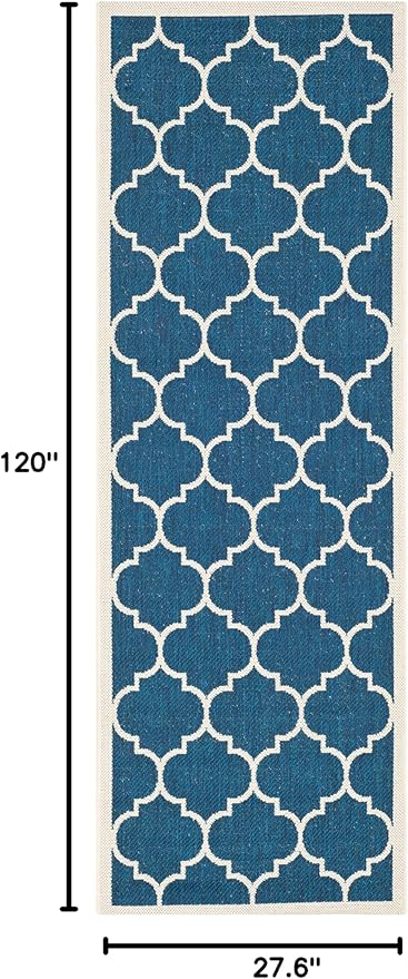 SAFAVIEH Washable Rug Outdoor Courtyard Collection - 2'3" x 10' Runner, Navy & Beige, Non-Shedding & Easy Cleaning, Ideal for Patio, Entryway, Mudroom, Hallway, Kitchen (CY6914-268)