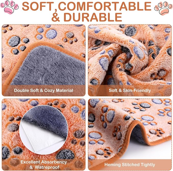 Reginary 4 Pcs Guinea Pig Fleece Blankets, Paw Print, 24 x 47 Inch | Waterproof Washable Cage Liners, Absorbent Double Layer Bedding for Guinea Pigs, Reusable Pads for Hamsters Rabbits