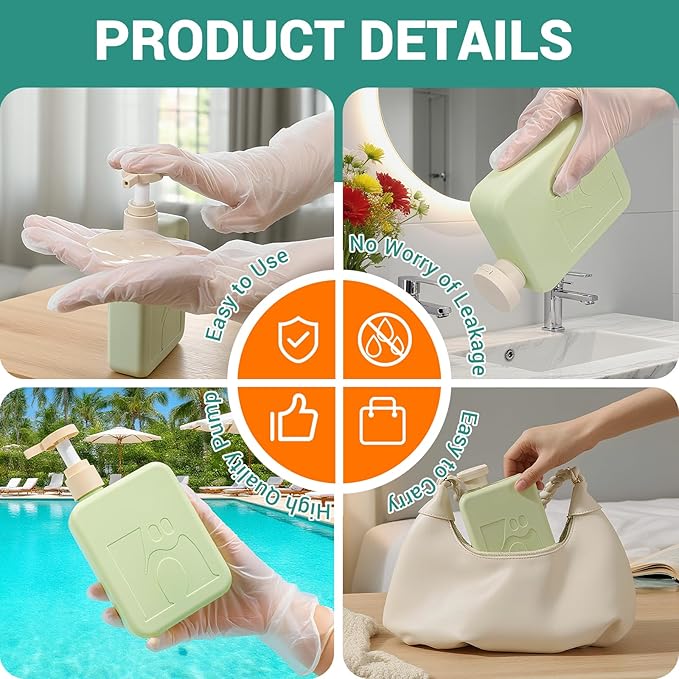 Travel Pump Bottles, Refillable Plastic Empty Squeeze Bottle with Flip Caps, Leak-Proof Dispenser Lotion Container for Shampoo, Soap, Toiletries for Vacation, Gym, Home(2 Pack, 11oz/330ml)