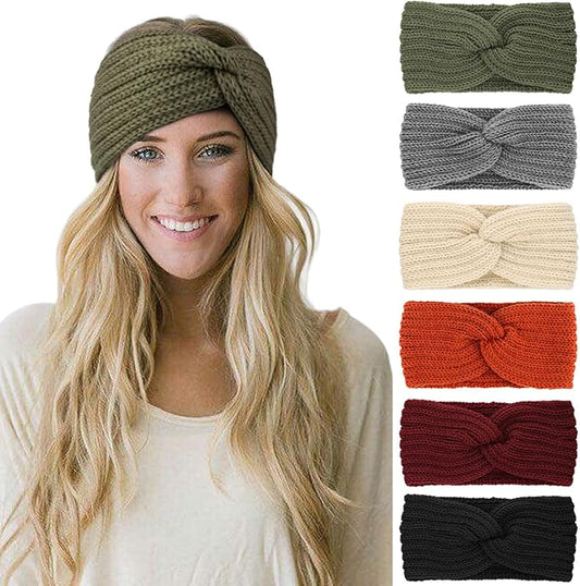 DRESHOW Winter Knit Chunky Headbands for Women Crochet Turban Knitted Ear Warmer Fashion Head Wrap 6 Pack