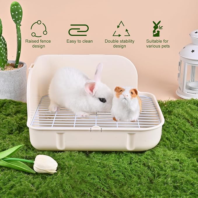RUBYHOME Rabbit Litter Box Toilet, Plastic Square Cage Box Potty Trainer Corner Litter Bedding Box Pet Pan for Small Animals, Rabbits, Guinea Pigs, Chinchilla, Ferret, Galesaur, 11.4 Inches (White)