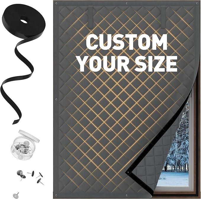 Customized Window Insulation Winter, Cold Weather Thermal Insulation Cover with Cotton, Insulated Window Cover for Winter, Heavy Duty Window Insulation Kit, Window Draft Cold Air Blocker
