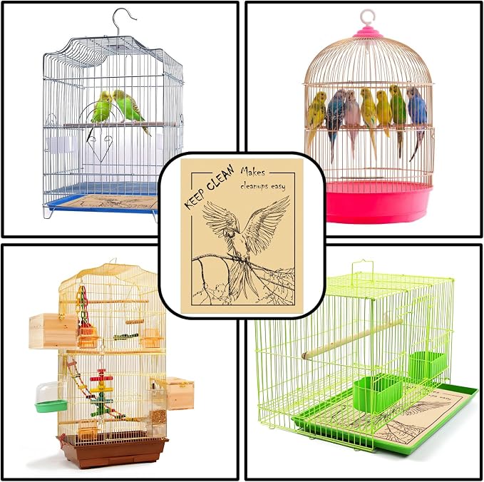 50PCS Disposable Bird Cage Liners 19.6x15.6 Inch Absorbent Precut Paper Pads for Parrots & Small Birds - Cage Bottom Protectors with Quick Cleanup Design