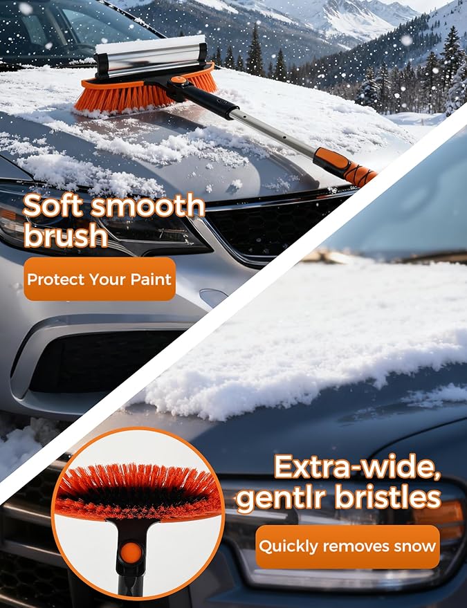 57" Extendable Ice Scrapers for Car Windshield 2-in-1 Snow Brush for Car Snow Scraper for Car Snow Scraper and Drush with Ergonomic Foam Grip for Cars, Trucks, SUVs with 360� Pivoting Brush Head