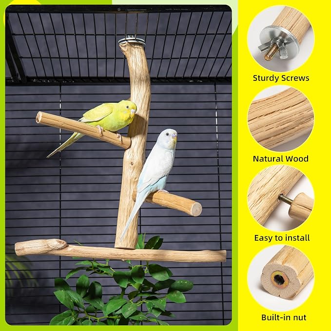 Bird Perch for Top of Cage, Natural Wood Play Stand