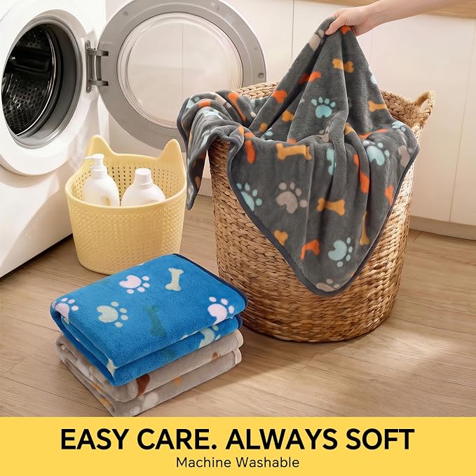 Luciphia 3 Pack Cute Dog Blankets Soft Fleece for Small Puppy Cat,30"x20" | Fuzzy Flannel Small Pet Blanket Washable, Cute Paw Print for Crate Car Bed. Puppy Essential,Cat Stuff Gifts,Medium