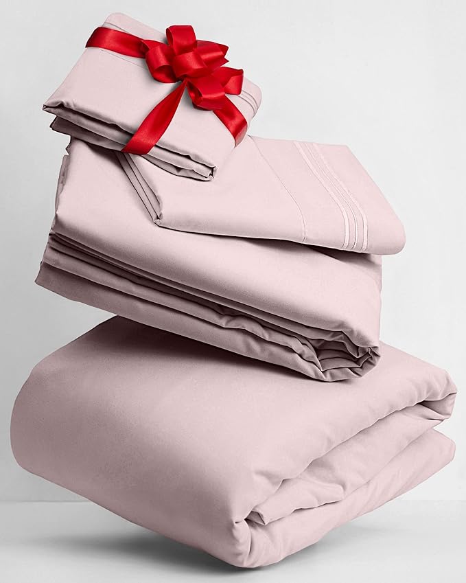 Mellanni Twin Sheets Set - 3 PC Iconic Collection Bedding - Hotel Luxury, Extra Soft, Cooling Bed Sheets - Wrinkle, Fade, Stain Resistant (Twin, Blush Pink)