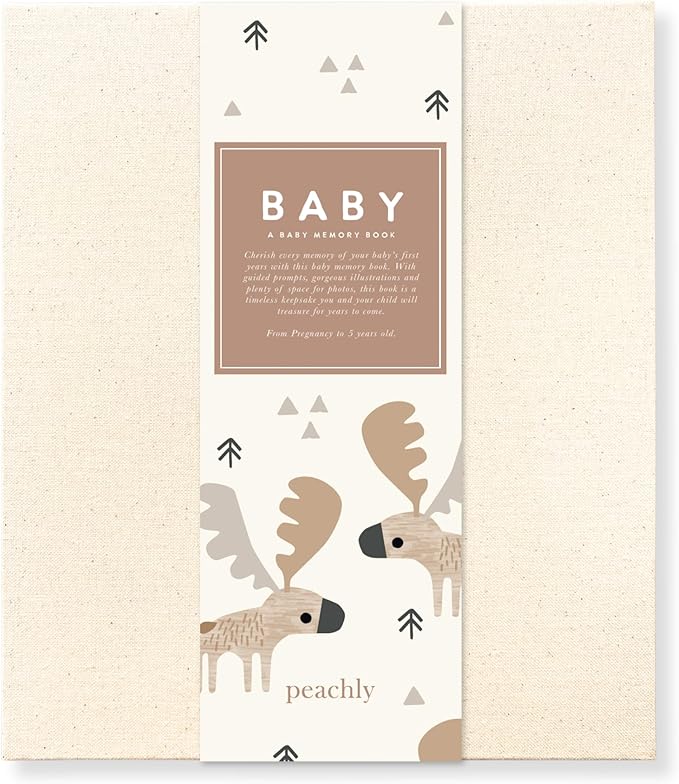 Peachly Unisex Baby Memory Book – Minimalist Baby First Year Keepsake for Milestones, Aesthetic Modern Scandi Baby Book – Gender Neutral, Linen Scrapbook (Charlie)