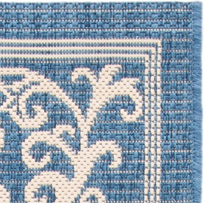SAFAVIEH Washable Rug Outdoor Courtyard Collection - 2'3" x 14' Runner, Blue & Natural, Non-Shedding & Easy Cleaning, Ideal for Patio, Entryway, Mudroom, Hallway, Kitchen (CY2098-3103)