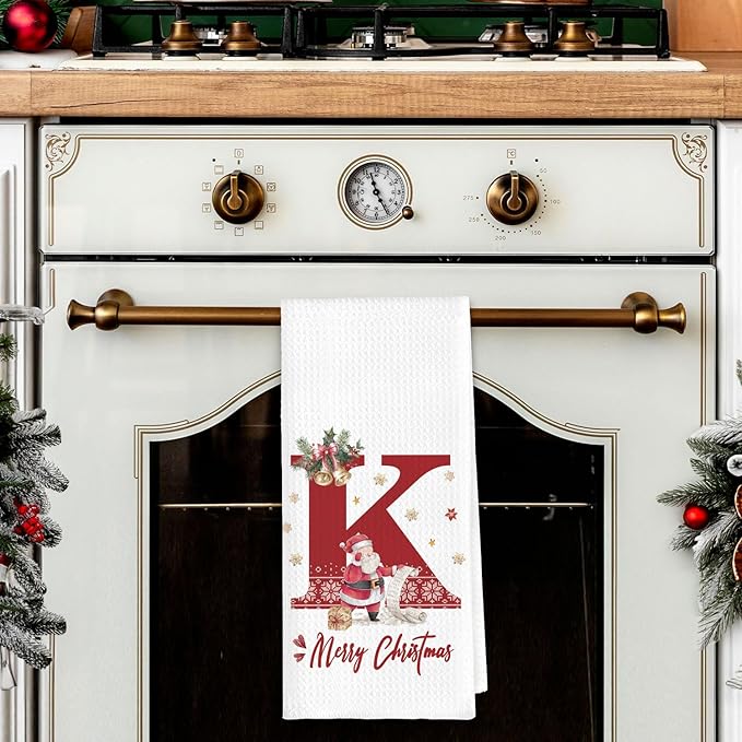 Christmas Initial Letter K Kitchen Towels Personalized Gifts Dish Towels Hand Towels for Kitchen Decorations, Christmas Birthday Gifts for Women, 24x16 Inch