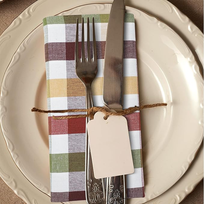 Urban Villa Cotton Dinner Napkins Set of 6, Highly Absorbent 20x20 Inches Premium Cloth Napkins Hotel Quality Reusable & Washable Table Dinner Napkins for Home & Weddings - Harvest, Checks