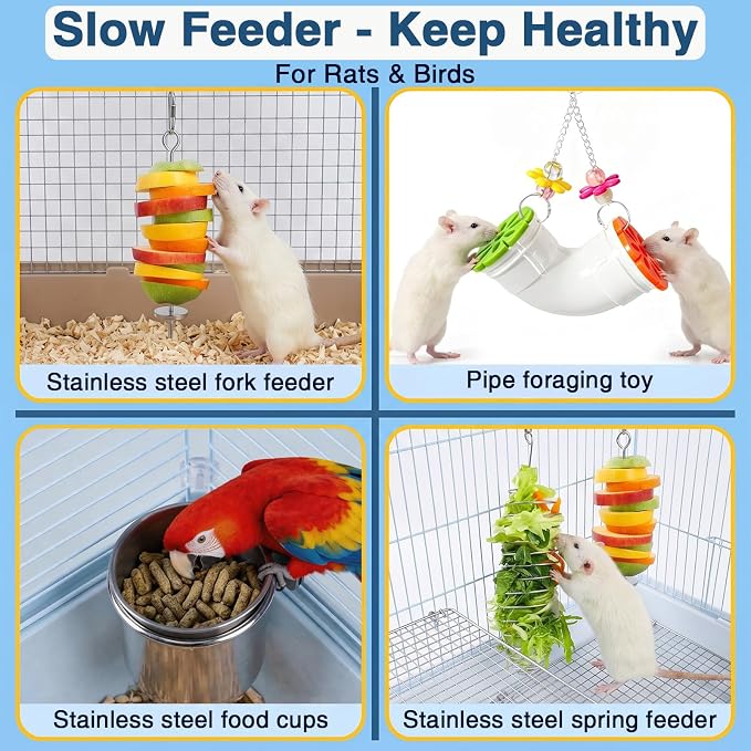 5PCS Rat Enrichment Toys, 304 Stainless Steel Pet Rats Accessories for Various Treats Slow Feeder, Hanging Rodent Rat Stuff Foraging Toy
