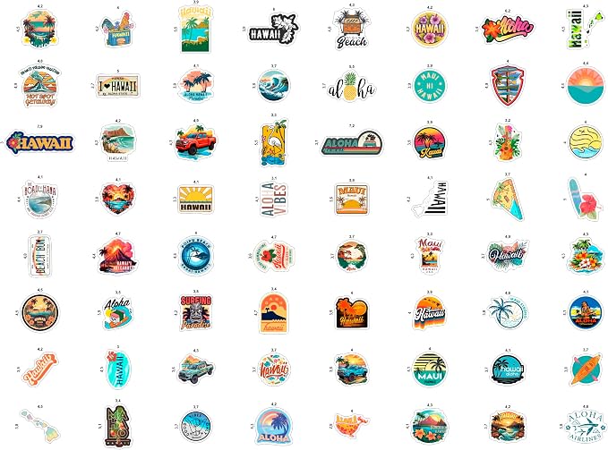 100Pcs Hawaii Stickers for Water Bottle and Laptop - Hawaiian Party Supplies & Decorations, Waterproof Vinyl Decals, State Pride and Icon Stickers, Gifts for Women & Men