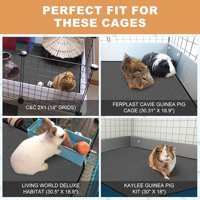 2 Pack Guinea Pig Cage Liners, Washable Guinea Pig Pee Pads Waterproof Reusable & Anti Slip Guinea Pig Bedding Fast and Super Absorbent Pee Pad Tarp Bottom for Small Animals (Dark Grey 24" X 47")