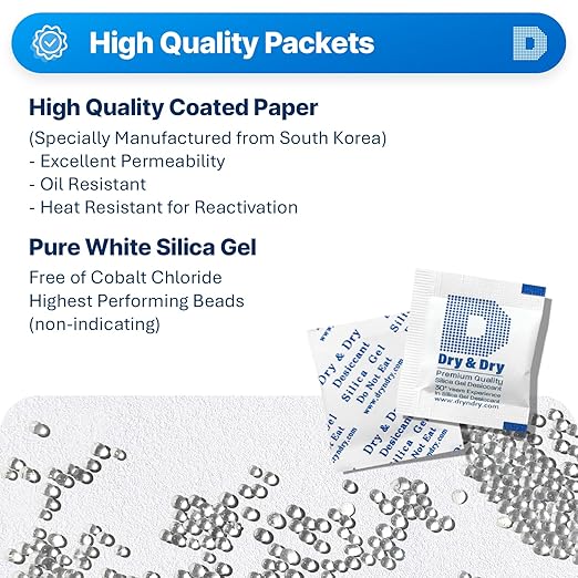 Dry & Dry 1 Gram [5000 Packets] Silica Gel Packets Desiccants, Silica Packets - Rechargeable Silica Gel Packs, Desiccants Packets, Silica Gel