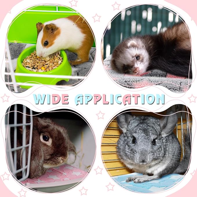 Haull 4 Pcs Waterproof Guinea Pig Bedding Soft Dog Cat Bed Crate Mat Small Animal Plush Cage Liners Rabbit Bunny Kennel Pad Reversible Cozy Pee Thickened Hamster Pad(Cute Star,13 x 10 Inch)
