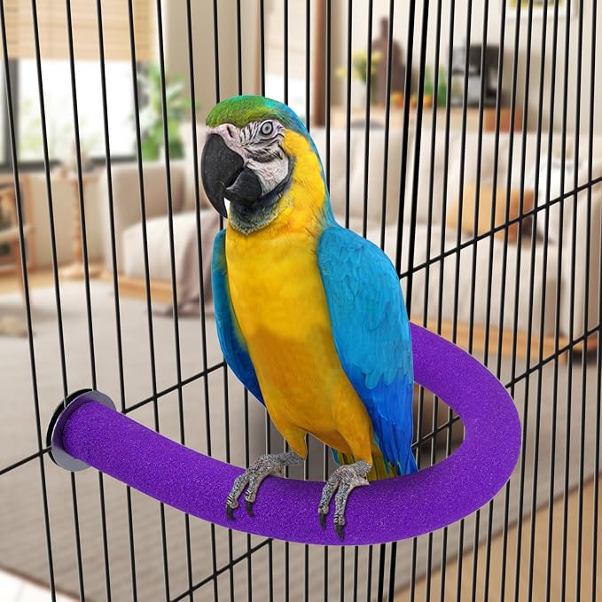 Rypet U-Shaped Large Parrot Perch, Quartz Bird Perch for Cage(Purple XL) | Safe Chew & Rest Perch for Large Birds, Durable Non-Toxic Cage Accessory, for Parakeets Cockatiels Conures Macaws