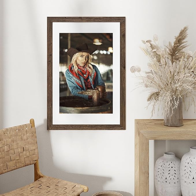 Fun Memories 20x30 Picture Frames, 20"x30" Poster Frame for Wall, 20 x 30 Rustic Wood Frame with Real Tempered Glass, Display Poster 16x24 with Mat or 20 x 30 Without Mat, Walnut, 1 Pack
