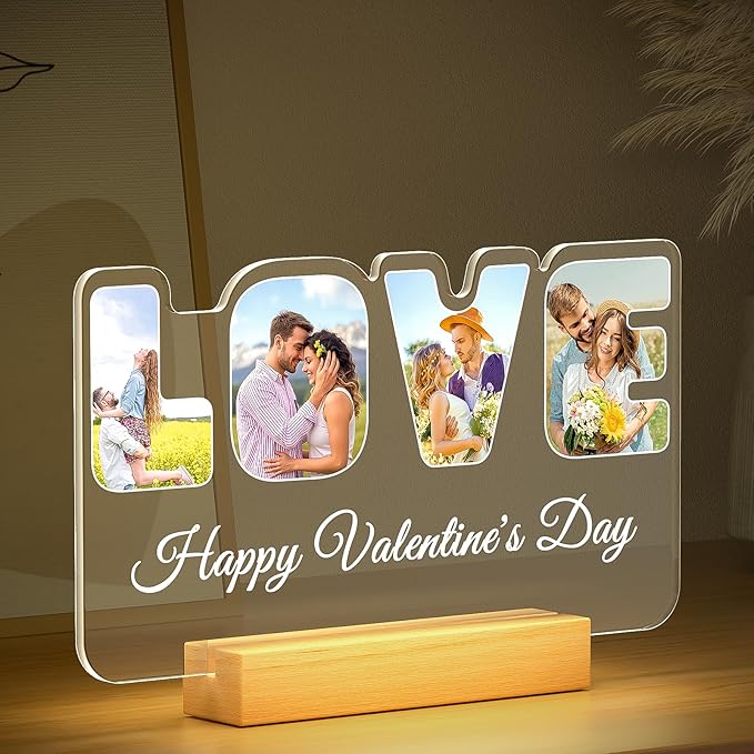 Custom Picture Frames with Photo, Personalized Photo Frame with Night Light, Customized Couples Gifts, Personalized Christmas Anniversary Valentines Gifts for Women Men Her Him Girlfriend Boyfriend