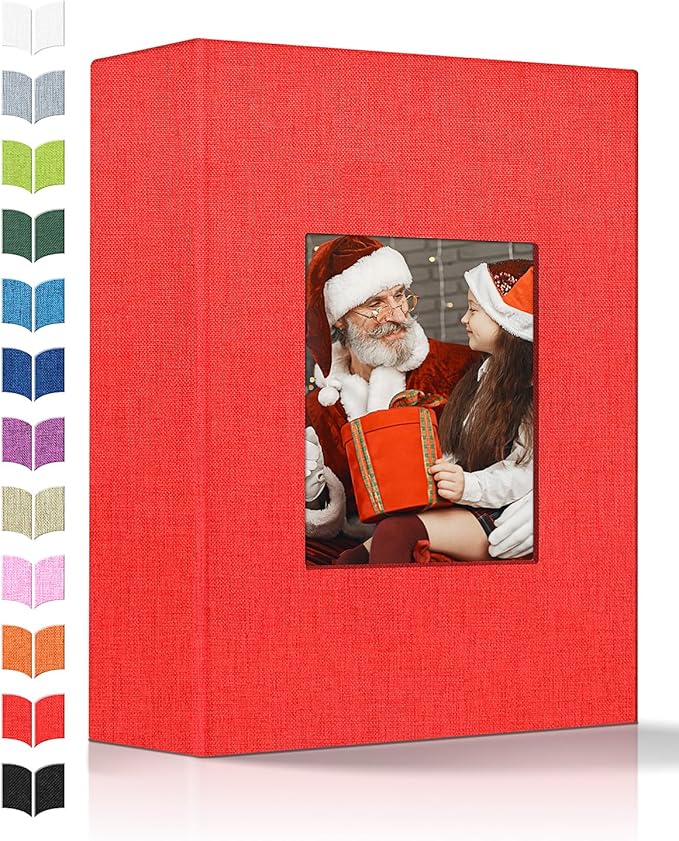 Photo Album 4x6 with 100 Pockets,Slip-in Picture Albums,Linen Cover Memory Book with Front Window,White Page Vertical Photo Book for Wedding,Family,Anniversare,Baby,Vacation
