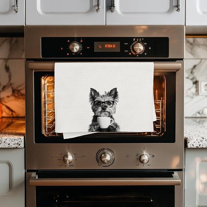Funny Yorkshire Terrier Coffee Kitchen Towels, Yorkshire Terrier Gifts, Yorkie Gifts for Women Decorative Dish Hand Tea Towels for Kitchen Coffee Bar Decor, 16x24 Inch