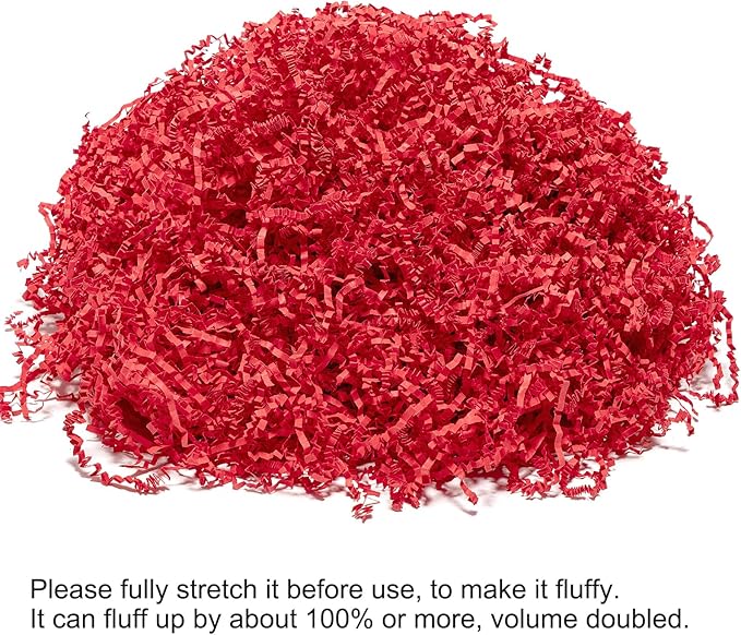 Mefleet 1/2 LB Crinkle Cut Paper Shred Filler 8 oz Red Crinkle Shredded Paper for Gift Box - Gift Basket Bag Filler - Grass Cushion Stuffing for Mother's Day, Easter Holiday Packaging Wrapping