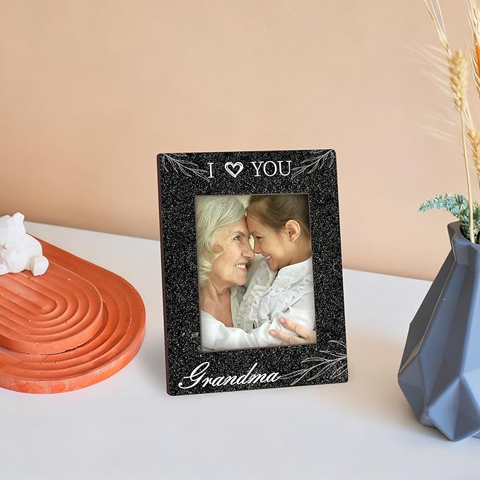 Grandma Gifts,“I Love You”Black Wood Picture Frame, 4x6 Inch, Vertical Photo Frame, Meaningful Gift for Grandma, Elegant Tabletop and Home Display
