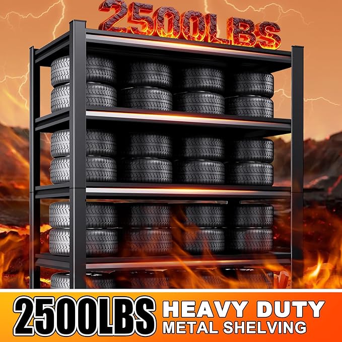 71.2''H Storage Shelves, 2500lbs Garage Shelving,Adjustable Heavy Duty Shelving Unit,5T Tall Garage Shelves，Metal Standing Shelf Units,Utility Rack For Kitchen Warehouse Industrial Basement 71*35*16