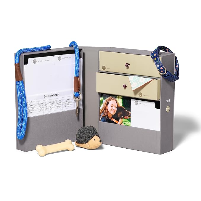 Savor | All-in-One Organizer | Gray Keep Vet Records, Tags, Collars and Fido's Favorite Toy Organized or Keep Cherished Pet Memories Safe in One Convenient Home with This Gift for Pet Parents
