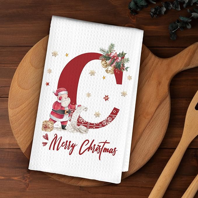 Christmas Initial Letter C Kitchen Towels Personalized Gifts Dish Towels Hand Towels for Kitchen Decorations, Christmas Birthday Gifts for Women, 24x16 Inch