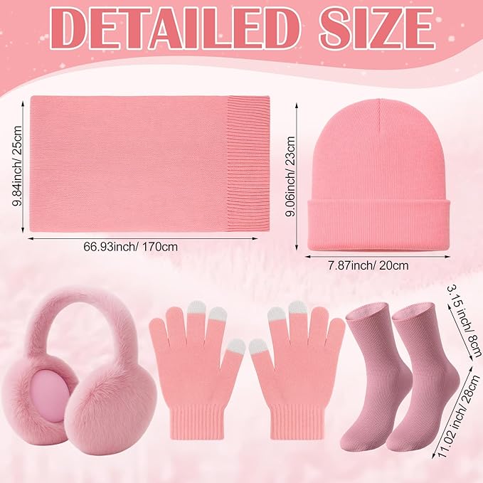 Geyoga 6 Pcs Women Winter Beanie Hat Scarf Gloves Ear Muffs Fuzzy Socks Set, Touchscreen Gloves for Thermal Gift Cold Weather