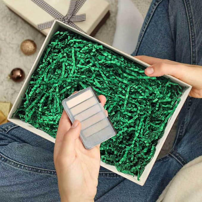 NEWMIAO 1LB Green Crinkle Cut Paper Shred Filler, Gift Box Stuffing Decorative Shredded Crinkle Paper, Holiday Shred Filler for Christmas Gift Bags Baskets and Packaging