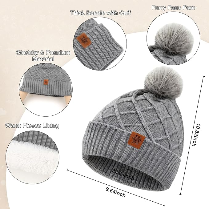 YARIEW Winter Hat Neck Warmer and Gloves Set for Women, Warm Knitted Beanie with Pom Pom, Soft Ear Warmer Scarf, Warm Gloves