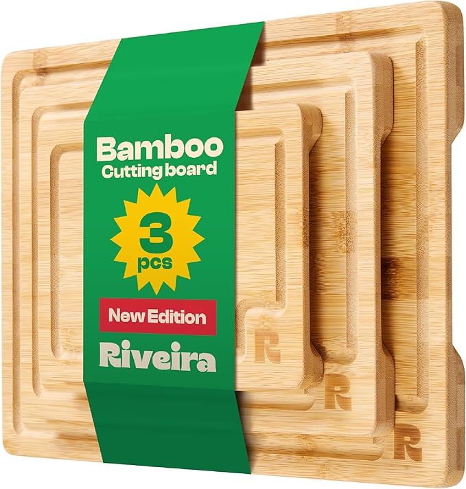 Riveira Bamboo Wood Cutting Board – Versatile And Durable: Set of 3 Pcs Rectangular Wooden Cutting Board – Natural Wooden Cutting Boards For Kitchen – Complete Bamboo Wooden Chopping Board