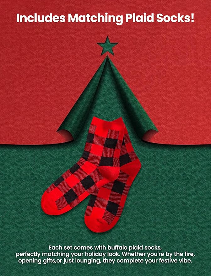 PATPAT Christmas Family Matching Pajama Sets Includes Christmas Socks - Perfect for Family Photos & Holiday Celebrations