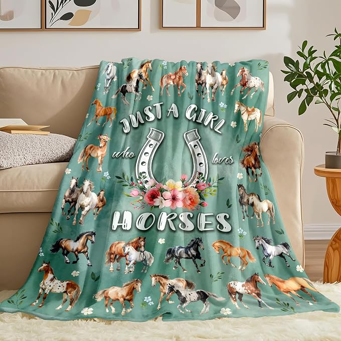 Horse Blanket Gifts for Girls Women Soft Flannel Horse Throw Blanket Horses Gift Merch Stuff for Room Decor 50"X40"