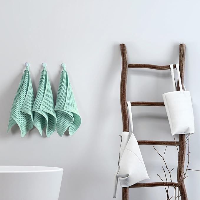 PÜSKÜL - Set of 3 Organic Waffle Hand Towel Ice Green - Premium Quality, 100% Turkish Cotton, Soft, Quick-Dry, Absorbent, Lint-Free Face Kitchen Hand Towels (Ice Green, Hand Towels - Pack of 3)