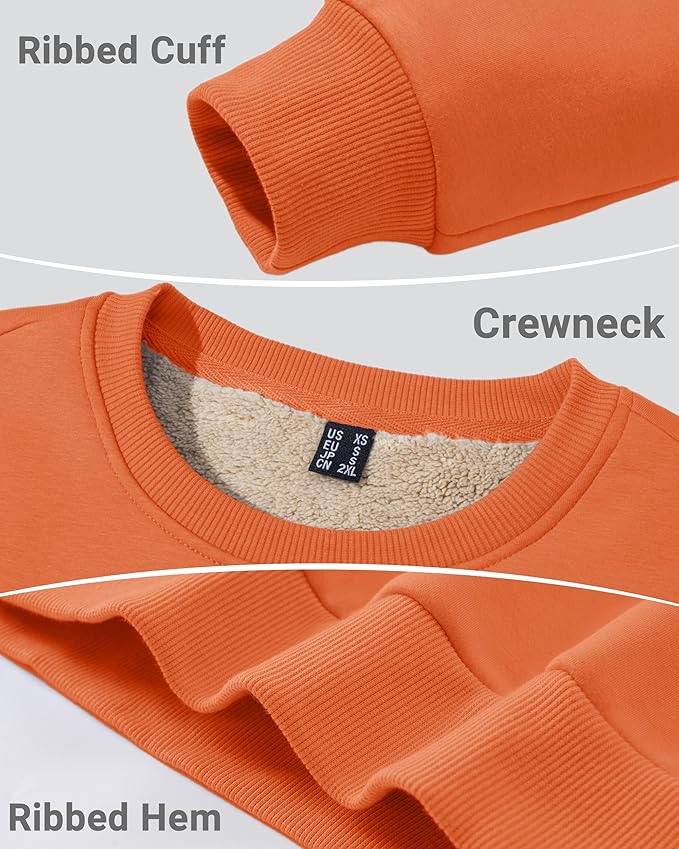 Boladeci Men's Full Sherpa Lined Crewneck Sweatshirts Heavy-weight Fleece Pullover Thick Thermal Long Sleeve Cotton