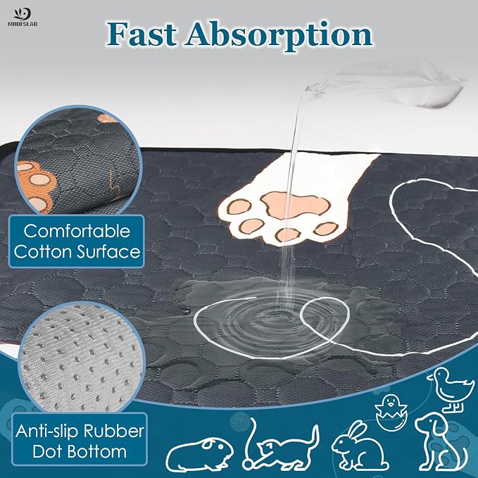 4-Pack Guinea Pig Cage Liner Washable, 16in x 30in Ultra-Absorbent Guinea Pig Bedding for Cage Non-Slip Leak-Proof Pee Pads for Dogs Rabbit Bunny Cat Litter Mat, Black